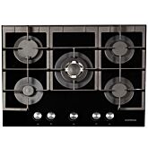 Nordmende HGX703BGL 70Cm Gas Hob With Cast Iron Pan Supports And Central Wok Burner Black Glass