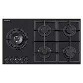 Nordmende HGX904BGL 90Cm Gas Hob With Cast Iron Pan Supports And Side Wok Burner Black Glass