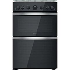 Indesit ID67G0MCB 60Cm Double Oven Gas Cooker - Black