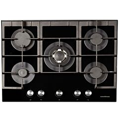 Nordmende HGX703BGL 70Cm Gas Hob With Cast Iron Pan Supports And Central Wok Burner Black Glass