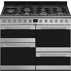 Smeg SYD4110 110cm Symphony Stainless Steel Four Cavity Dual Fuel Cooker with Side Opening Ovens