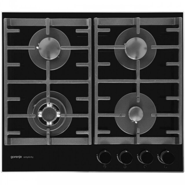 Gorenje GKTG6SY2B 60Cm Gas On Tempered Glass Hob, FFD, Knob Control, Cast Iron Supports, Timer Funct