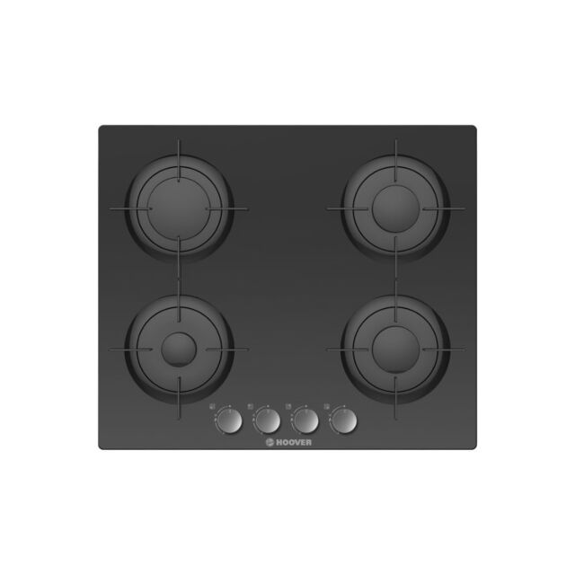 Hoover HGV64SMB 60Cm Four Burner Gas Hob In Black With Enamelled Pan Stands
