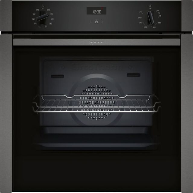 Neff B3ACE4HG0B N50 Slide+Hide Built In Electric Single Oven - Black With Graphite Trim