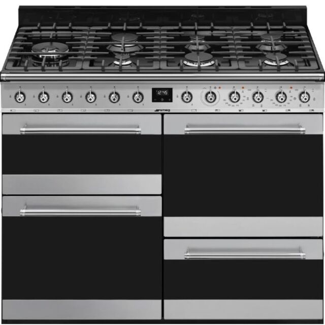 Smeg SYD4110 110cm Symphony Stainless Steel Four Cavity Dual Fuel Cooker with Side Opening Ovens