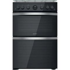Indesit ID67G0MCB 60Cm Double Oven Gas Cooker - Black